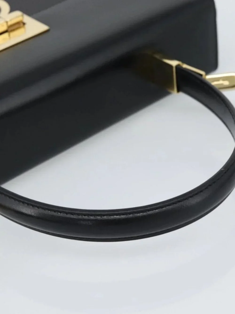 Salvatore Ferragamo Gancini Hand Bag Leather 2way Black Gold Auth 186113V